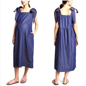 Hatch Kate bow tie chambray midi dress with pockets